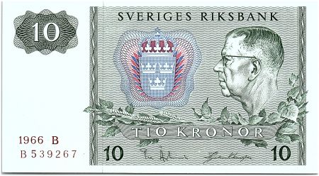 Suède 10 Kronor  Carl XVI Gustaf - 1966 - B - SPL - P.52b