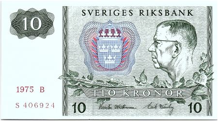 Suède 10 Kronor  Carl XVI Gustaf - 1975 - B - Neuf - P.52c