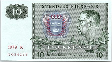 Suède 10 Kronor  Carl XVI Gustaf - 1979 - K - p.Neuf - P.52d