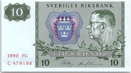 Suède 10 Kronor  Carl XVI Gustaf - 1990 - FG - Neuf - P.52e