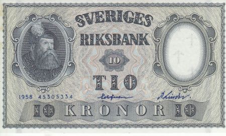 Suède 10 Kronor Roi Gustaf Vasa - 1958
