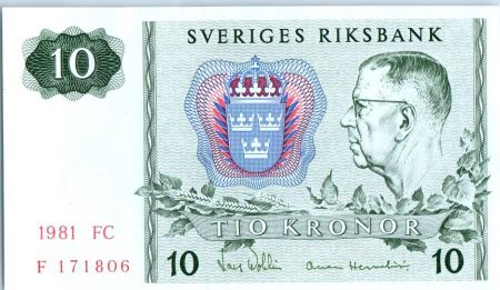 Suède 10 Kronor Roi Gustaf VI - 1981