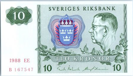 Suède 10 Kronor Roi Gustaf VI - 1988