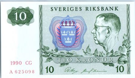 Suède 10 Kronor Roi Gustaf VI - 1990