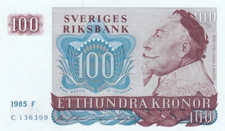 Suède 100 Kronor - Gustav II Adolf - Bateau - 1985 - Série F - P.54c