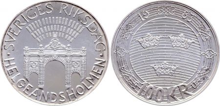 Suède 100 Kronor Carl XVI - Parlement Helgeandholmen - 1983 - Argent