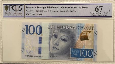 Suède 100 Kronor Greta Garbo - 2016 - PCGS 67 OPQ