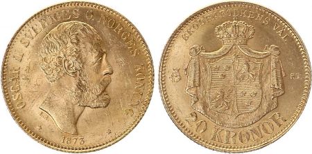 Suède 20 Kronor Oscar II - Armoiries - Or - 1873