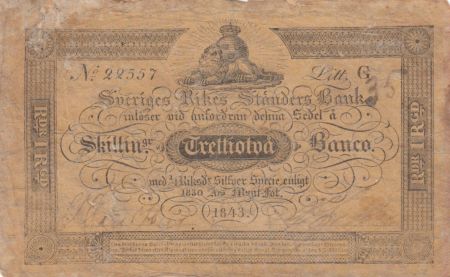 Suède 32 Skillingar Banco - 1843 - TB - A.123c