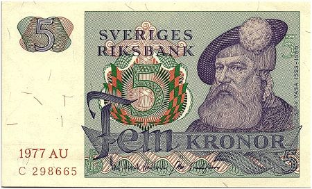 Suède 5 Kronor  - Gustav Vasa - 1977 - AU  - SPL - P.51