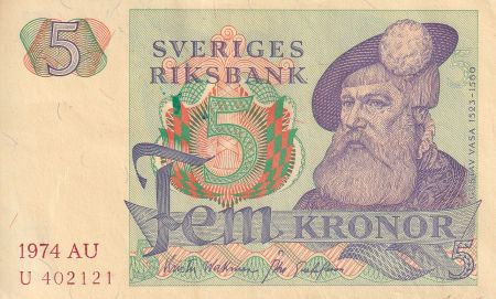 Suède 5 Kronor - Gustav Vasa - 1974 - Série AU - P.51c