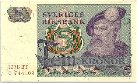 Suède 5 Kronor - Gustav Vasa - 1978 - BT - SUP+ - P.51