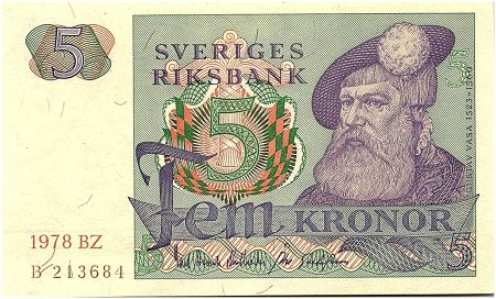 Suède 5 Kronor - Gustav Vasa - 1978 - BZ - p.NEUF - P.51