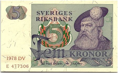 Suède 5 Kronor - Gustav Vasa - 1978 - DV - p.NEUF - P.51