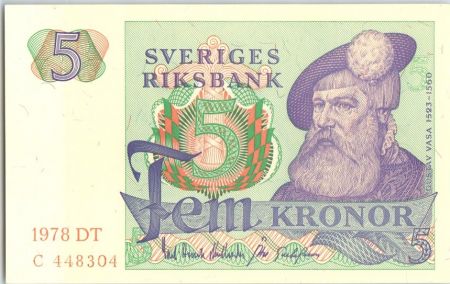 Suède 5 Kronor Roi Gustaf Vasa - 1978