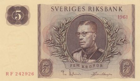 Suède 5 Kronor Roi Gustaf VI - 1961