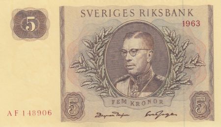 Suède 5 Kronor Roi Gustaf VI Adolf - 1963