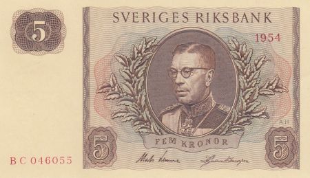 Suède 5 Kronor Svea - Gustav VI - 1954 - Série BC