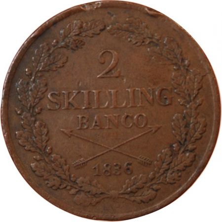 Suède SUÈDE  CARL XIV JOHAN - 2 SKILLING 1836