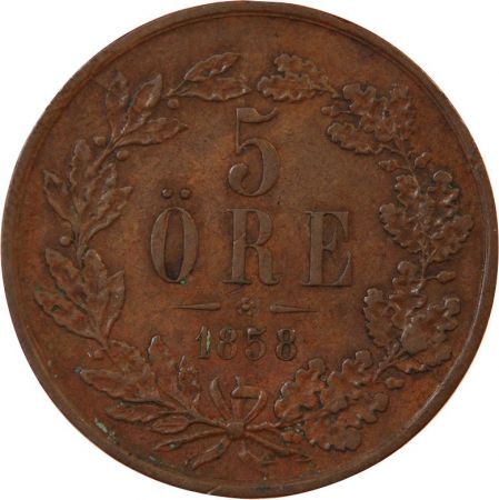Suède SUÈDE  OSCAR I - 5 ÖRE 1858