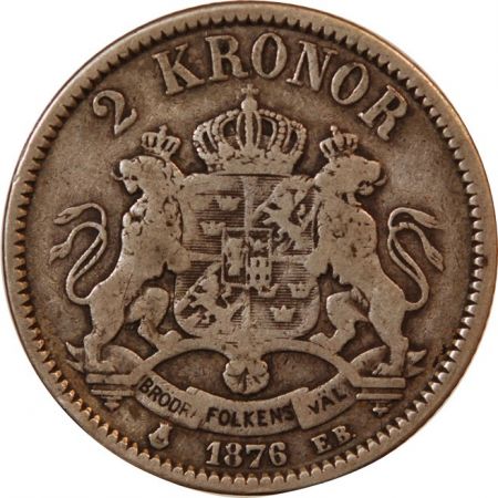 Suède SUÈDE  OSCAR II - 2 KRONOR ARGENT 1876 - Petite date