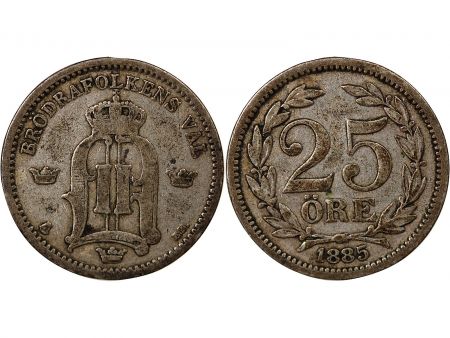 Suède SUÈDE, OSCAR II - 25 ÖRE ARGENT - 1885