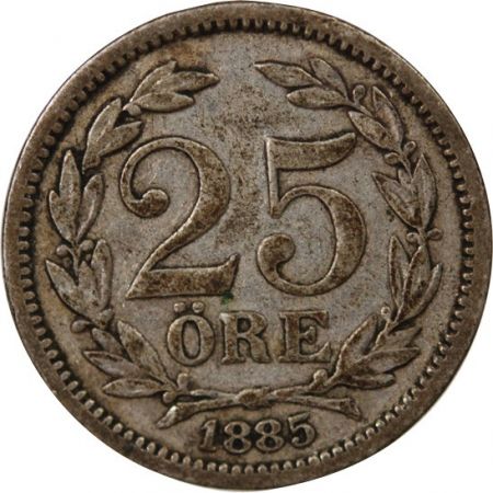 Suède SUÈDE, OSCAR II - 25 ÖRE ARGENT - 1885