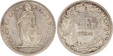 Suisse 1/2 Franc Helvetia - 1948 - B Bern - Argent