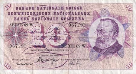 Suisse 10 Francs - Gottfried Keller - Fleurs - 1970 - P.45p
