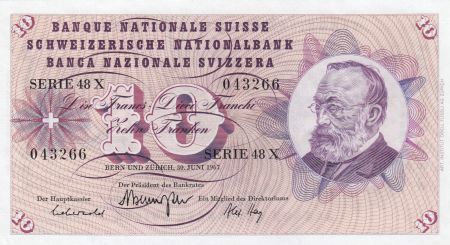 Suisse 10 Francs 1967 - Gottfried Keller, Oeillets
