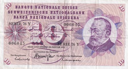 Suisse 10 Francs 1972 - Gottfried Keller, Oeillets - Série 76 Y