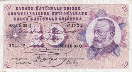 Suisse 10 Francs 1973 - Gottfried Keller, Oeillets - Série 83Q