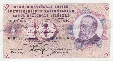 Suisse 10 Francs Gottfried Keller, Oeillets - 1965 Série 40 K