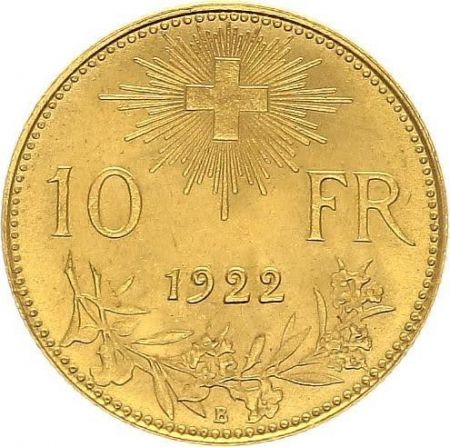 Suisse 10 Francs Vreneli 1922 - B Berne Or