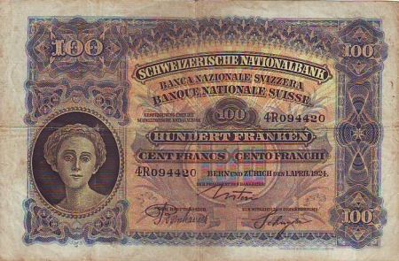 Suisse 100 Francs 1924 - Tête de Femme - Paysan
