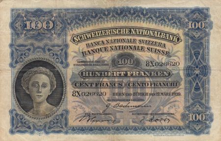 Suisse 100 Francs Tête de Femme - Paysan 17-03-1939 Série 8X