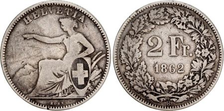 Suisse 2 Francs Femme Assises - 1862 A