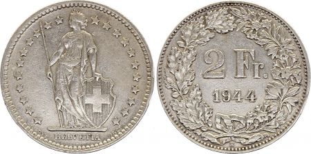 Suisse 2 Francs Helvetia - 1944 - B Bern - Argent
