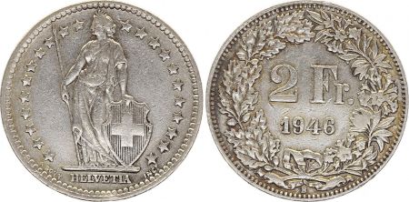 Suisse 2 Francs Helvetia - 1946 - B Bern - Argent
