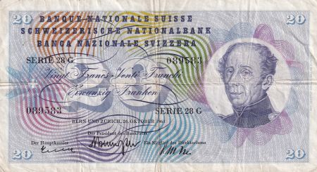 Suisse 20 Francs - Guillaume-Henri Dufour, chardon argenté - 1961 - Série 28G