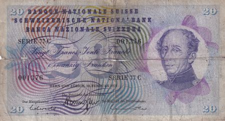 Suisse 20 Francs - Guillaume-Henri Dufour, chardon argenté - 1971 - Série 77C