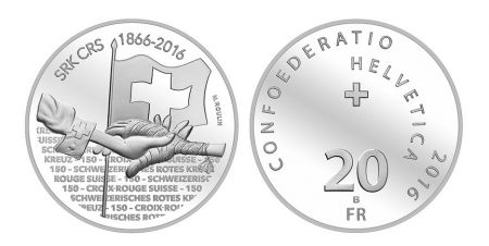Suisse 20 Francs, 150 ans de la Croix Rouge Suisse - 2016 Argent
