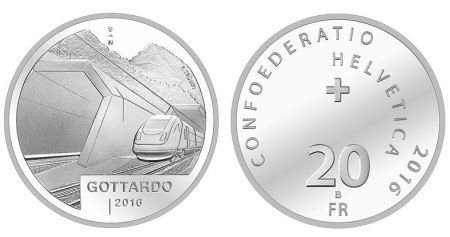 Suisse 20 Francs, Gothard , train - 2016 Argent