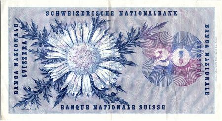 Suisse 20 Francs, Guillaume-Henri Dufour, chardon argenté - 1955 - TTB+ - P.46c - Série 7Q