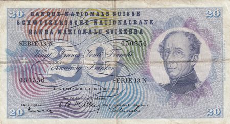 Suisse 20 Francs, Guillaume-Henri Dufour, chardon argenté - 1957 - TB+ - P.46e - Série 13 N