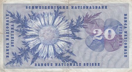Suisse 20 Francs, Guillaume-Henri Dufour, chardon argenté - 1971 - TB - P.46s - Série  79 A