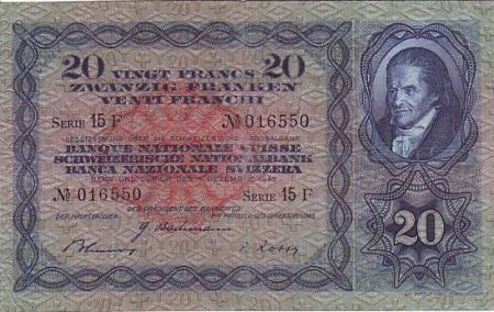 Suisse 20 Francs 1942 - Johann Heinrich Pestalozzi - Croix Suisse