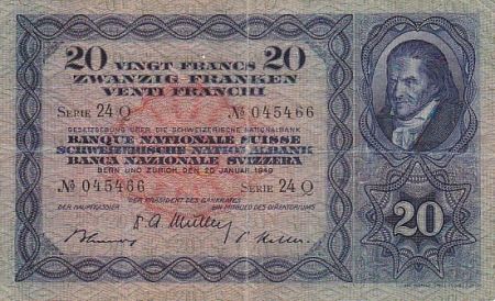 Suisse 20 Francs 1949 - Johann Heinrich Pestalozzi - Croix Suisse