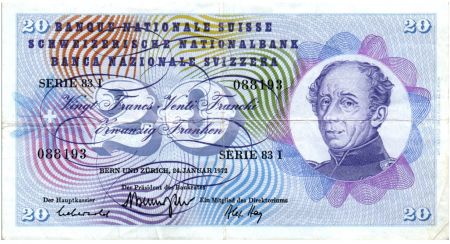 Suisse 20 Francs 1972 - Guillaume-Henri Dufour, chardon argenté