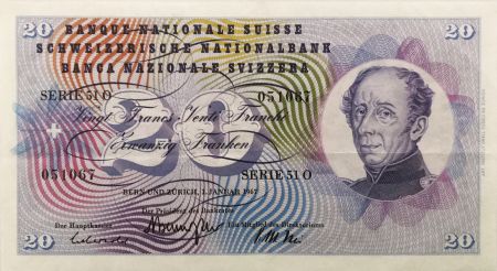 Suisse 20 Francs Guillaume Henri Dufour - Edelweiss - 01/01/1967 - TTB+